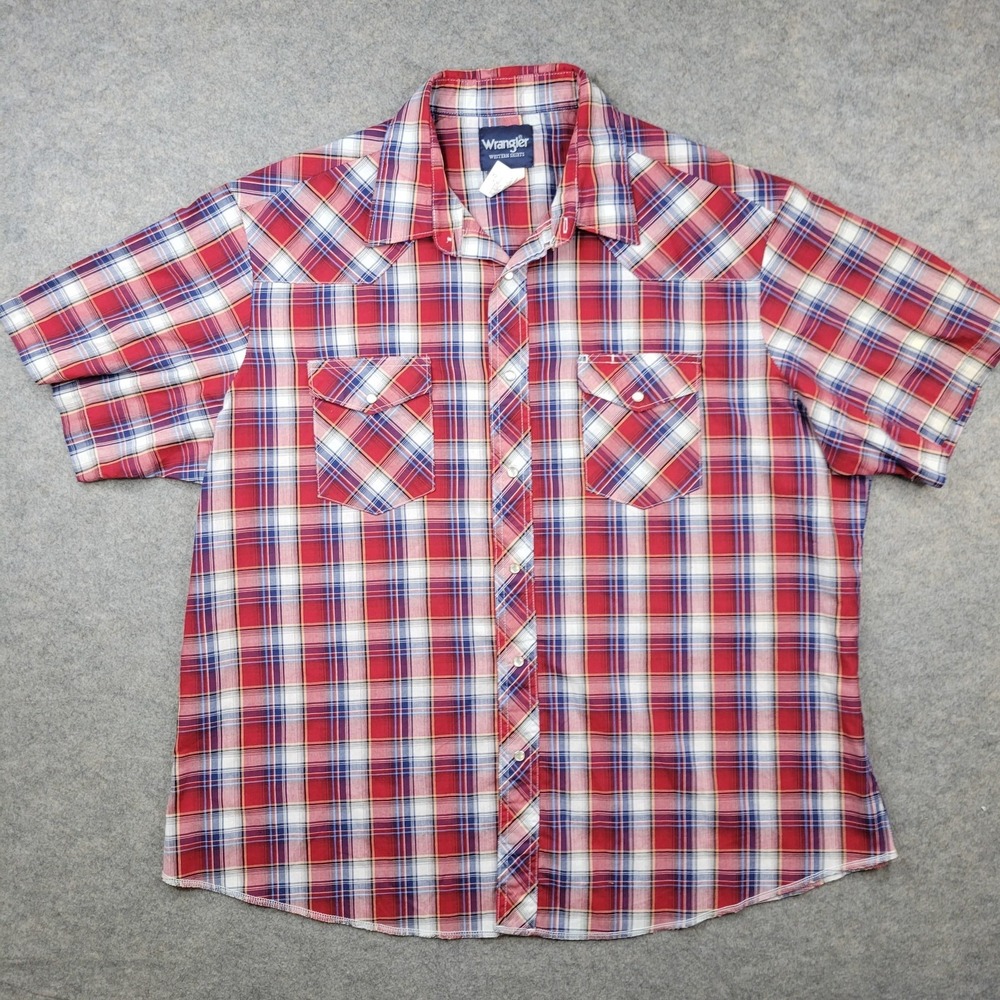 Wrangler Shirt Mens 2XL Red Plaid Snap Front Short Sleeve Western‎ Casual